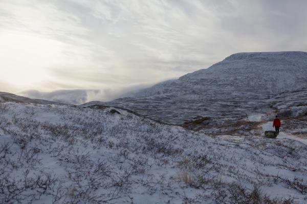 Tåka legger seg over massivet sør for Høgevarde